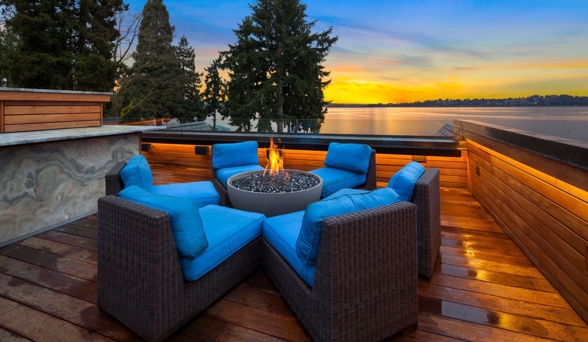 Beyond HiFi, smart home automation, control4 dealer, seattle washington, bellevue,outdoor automation, patio, chairs, firepit, , mansion